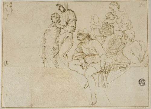 Figures on Balustrade by Domenichino, drawing, 1601-1799