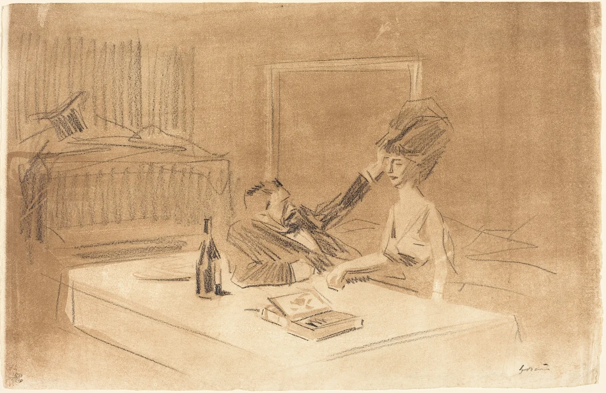 Scène de cabinet particulier (planche en largeur au lavis) (Scene in a Private Room) (horizontal plate with wash) by Jean-Louis Forain, print, 1891-1901