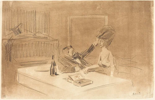 Scène de cabinet particulier (planche en largeur au lavis) (Scene in a Private Room) (horizontal plate with wash) by Jean-Louis Forain, print, 1891-1901