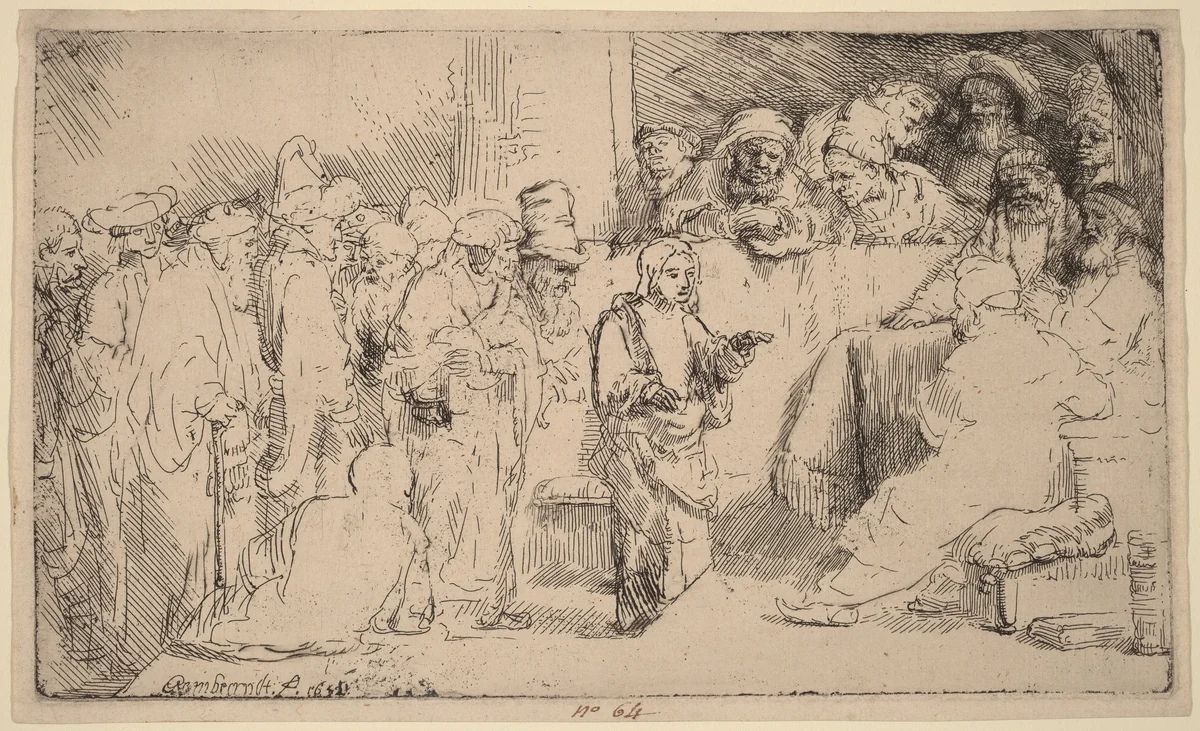 Christ Disputing with the Doctors: a Sketch by Rembrandt van Rijn, print, 1652