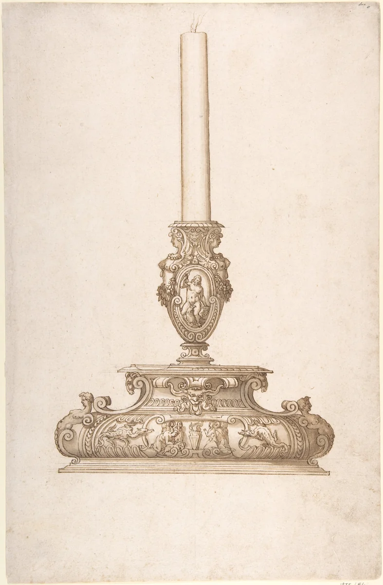 Design for a Candlestick by Ottavio Strada, drawing, 1510-1563