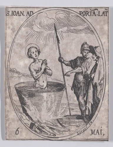 S. Jean Devant la Porte Latine (St. John Before the Latin Gate), May 6th, from "Les Images De Tous Les Saincts et Saintes de L'Année" (Images of All of the Saints and Religious Events of the Year) by Jacques Callot, print, 1636