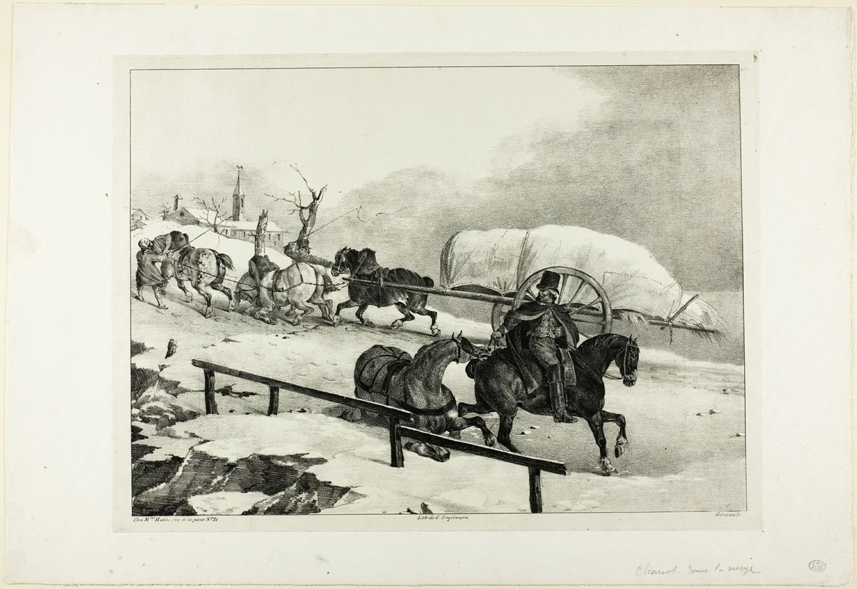 Wagon Ascending a Slope by Jean Louis André Théodore Géricault, print, 1823
