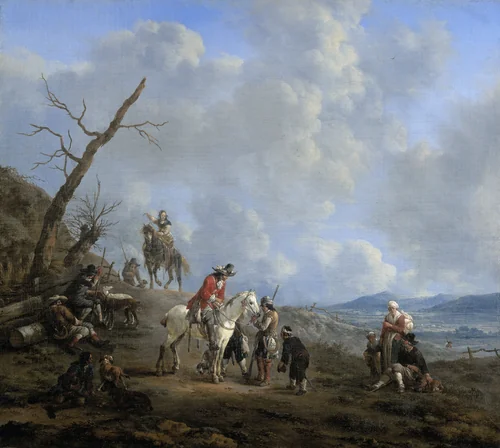 Landscape with Riders, Hunters and Peasants by Johannes Lingelbach, painting, 1650-1674