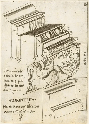 Entablature from the Temple of Antoninus and Faustina, Rome by Master PS, print, 1537