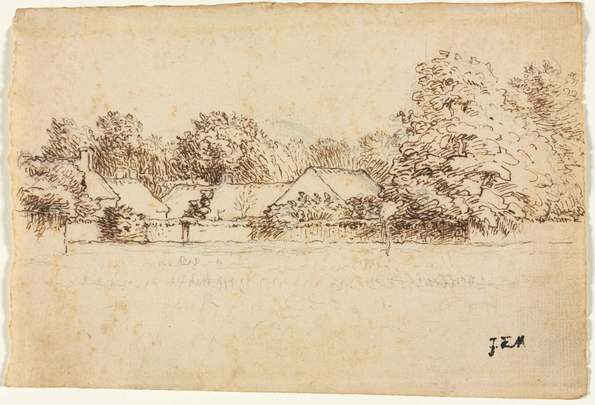 Cottages by Jean-François Millet, drawing, 1870-1871
