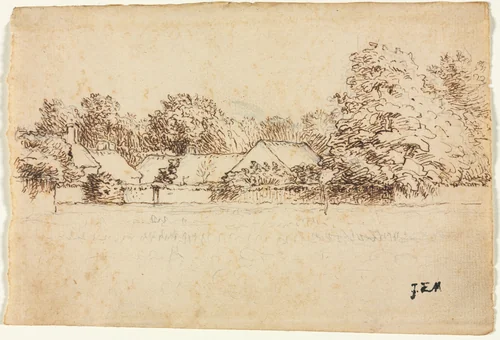 Cottages by Jean-François Millet, drawing, 1870-1871