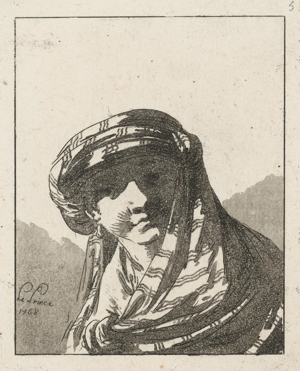 Head of a Young Woman by Jean Baptiste Le Prince, print, 1768