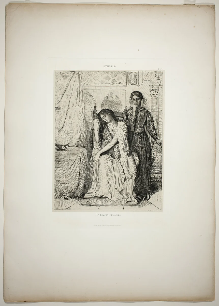 The Willow Song, plate nine from Othello by Théodore Chassériau, print, 1844