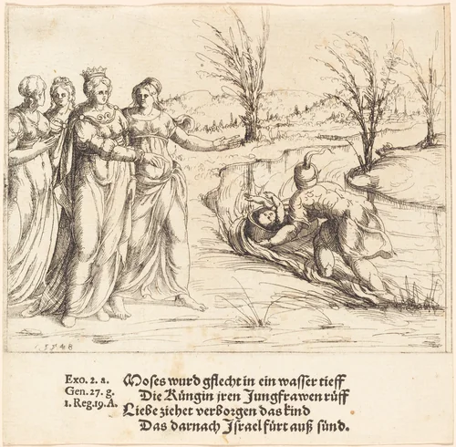 Finding of Moses by Augustin Hirschvogel, print, 1548