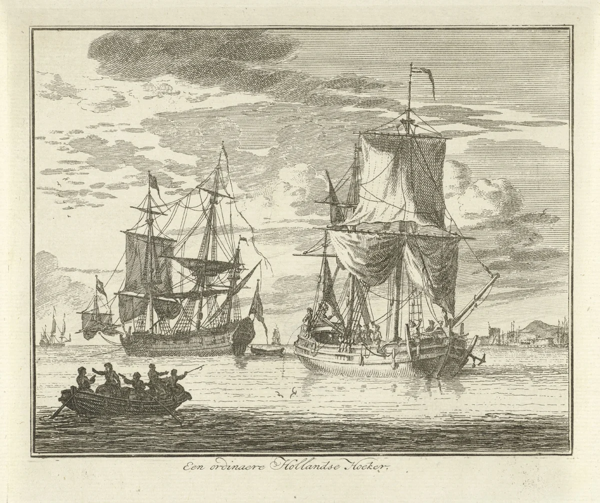 Hollandse hoeker op het water by Adolf van der Laan, print, 1694-1755