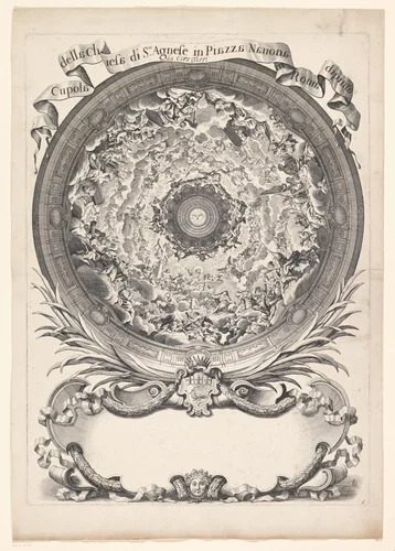 Titelprent met decoratie van het koepelgewelf van Sta. Agnese in Rome by Nicolas Dorigny, print, 1690