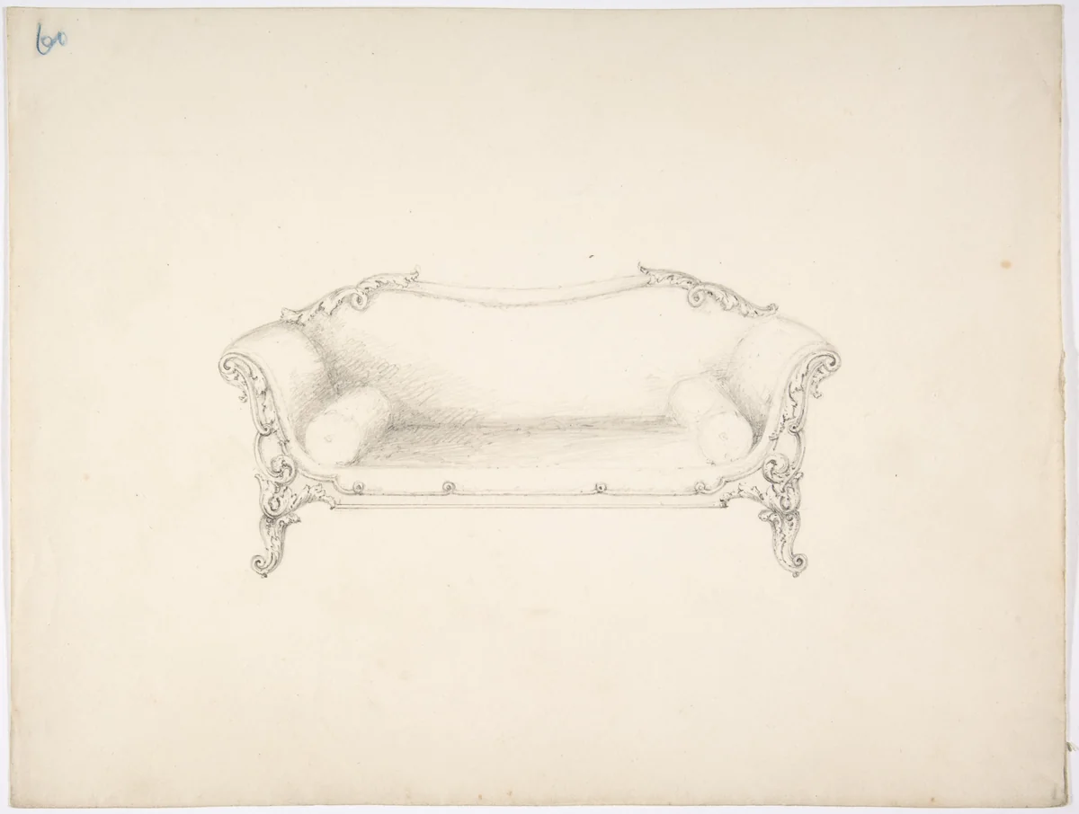 Design for a Sofa with Foliate Ornament by anonymous, drawing, 1800-1850
