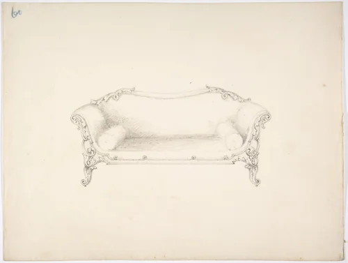 Design for a Sofa with Foliate Ornament by anonymous, drawing, 1800-1850