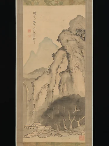 Landscape with Waterfall by Kameda Bōsai (亀田鵬斎), painting, 1600-1899
