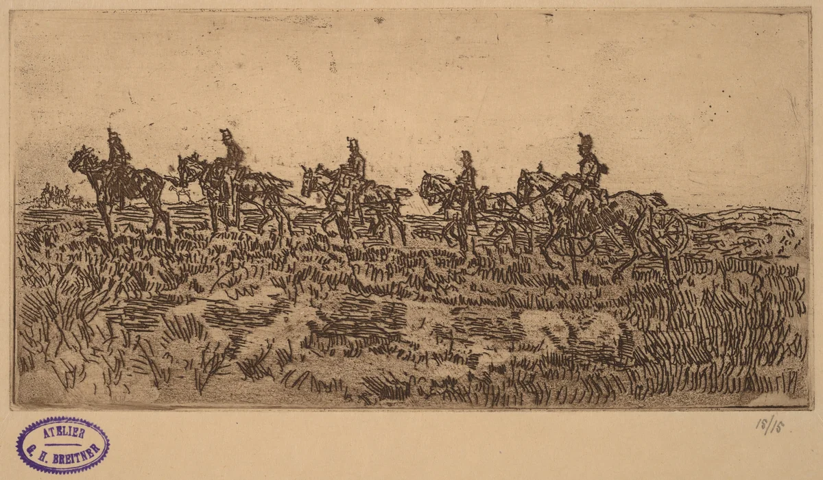Hussars Riding Single File by George Hendrik Breitner, print, 1857-1923