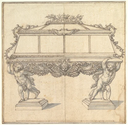 Design for a Sarcophagus Supported by Putti for the Church of S. Maria Maddalena de' Pazzi, Florence by Giovanni Battista Foggini, drawing, 1652-1725