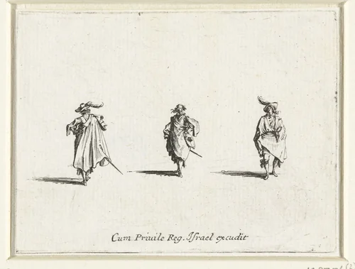 Drie heren by Jacques Callot, print, 1633-1635