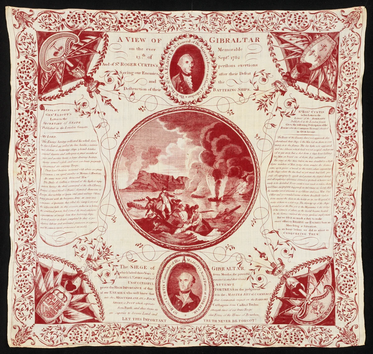 Handkerchief by England, textile, 1782