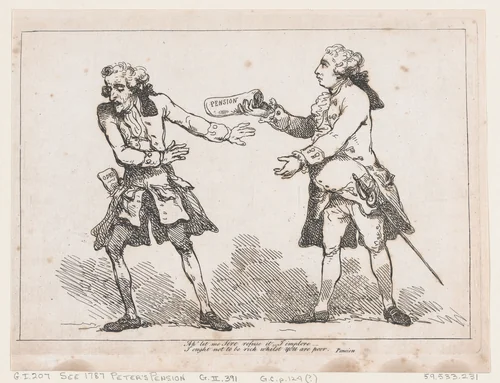 Ah' let me Sire refuse it..., from Peter's Pension by Peter Pindar, Esq. by Thomas Rowlandson, print, 1787