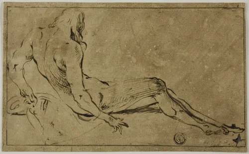 Reclining Male Nude, from Behind by Ferraù Fenzoni, drawing, 1589-1593