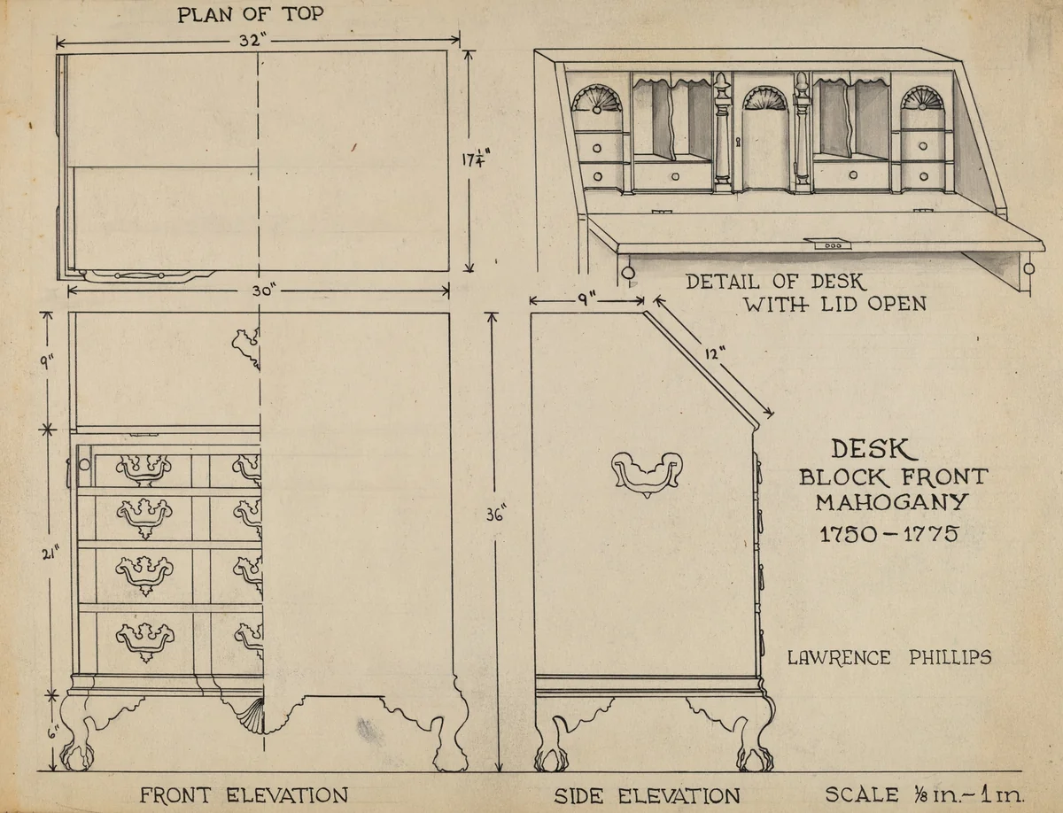 Child's Desk by Lawrence Phillips, index of american design, 1937