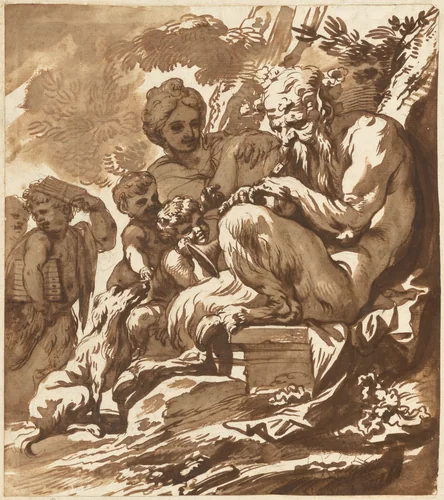 A Satyr Entertaining His Family by Domenico Piola, drawing, 1690-1699