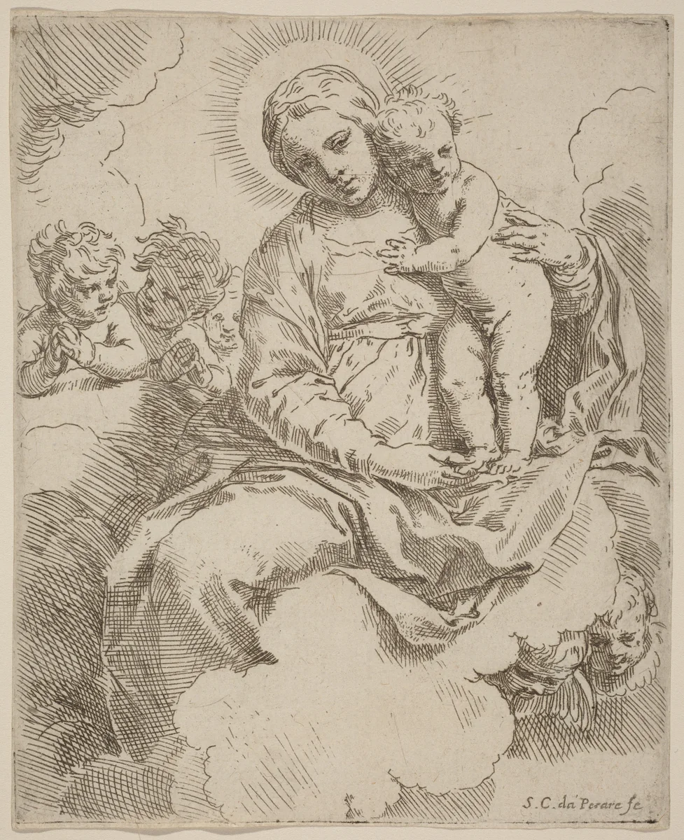 The Virgin and Child by Simone Cantarini, print, 1612-1648