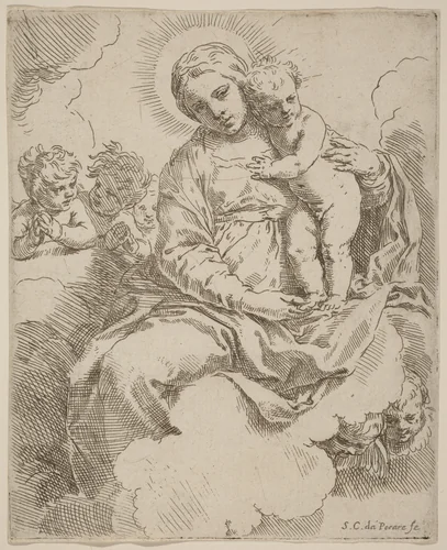 The Virgin and Child by Simone Cantarini, print, 1612-1648