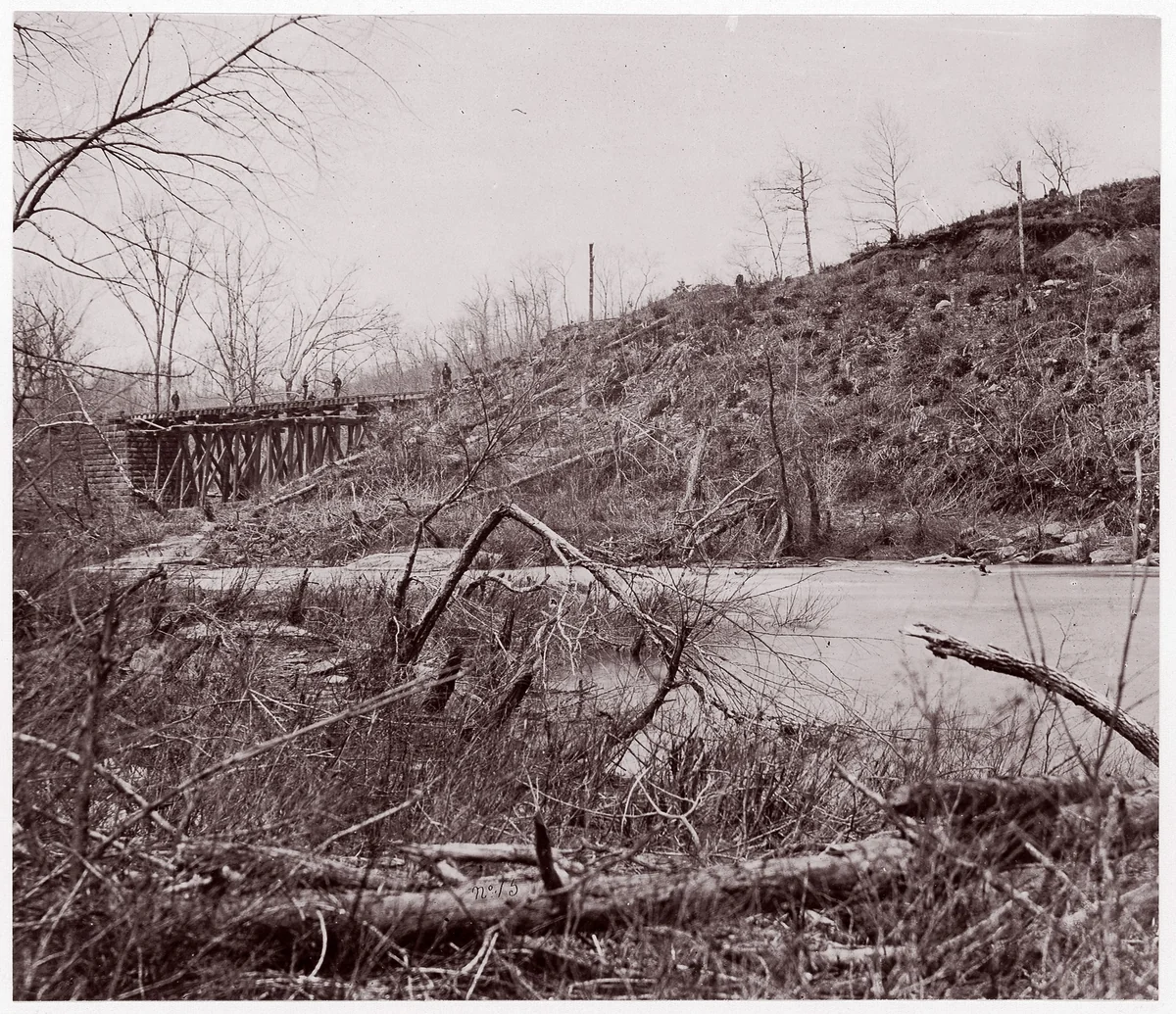 Bull Run. Bridge near Union Mills (destroyed seven times) by Timothy O'Sullivan, photograph, 1861-1865