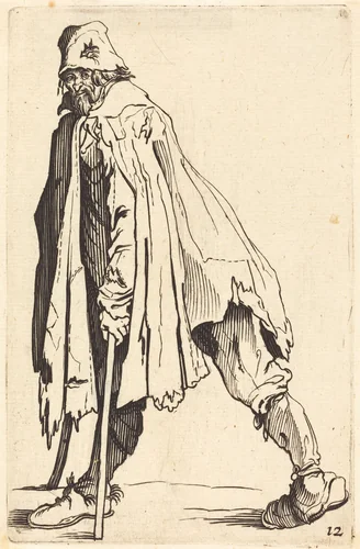 Beggar with Crutches and Cap by Jacques Callot, print, 1622-1699