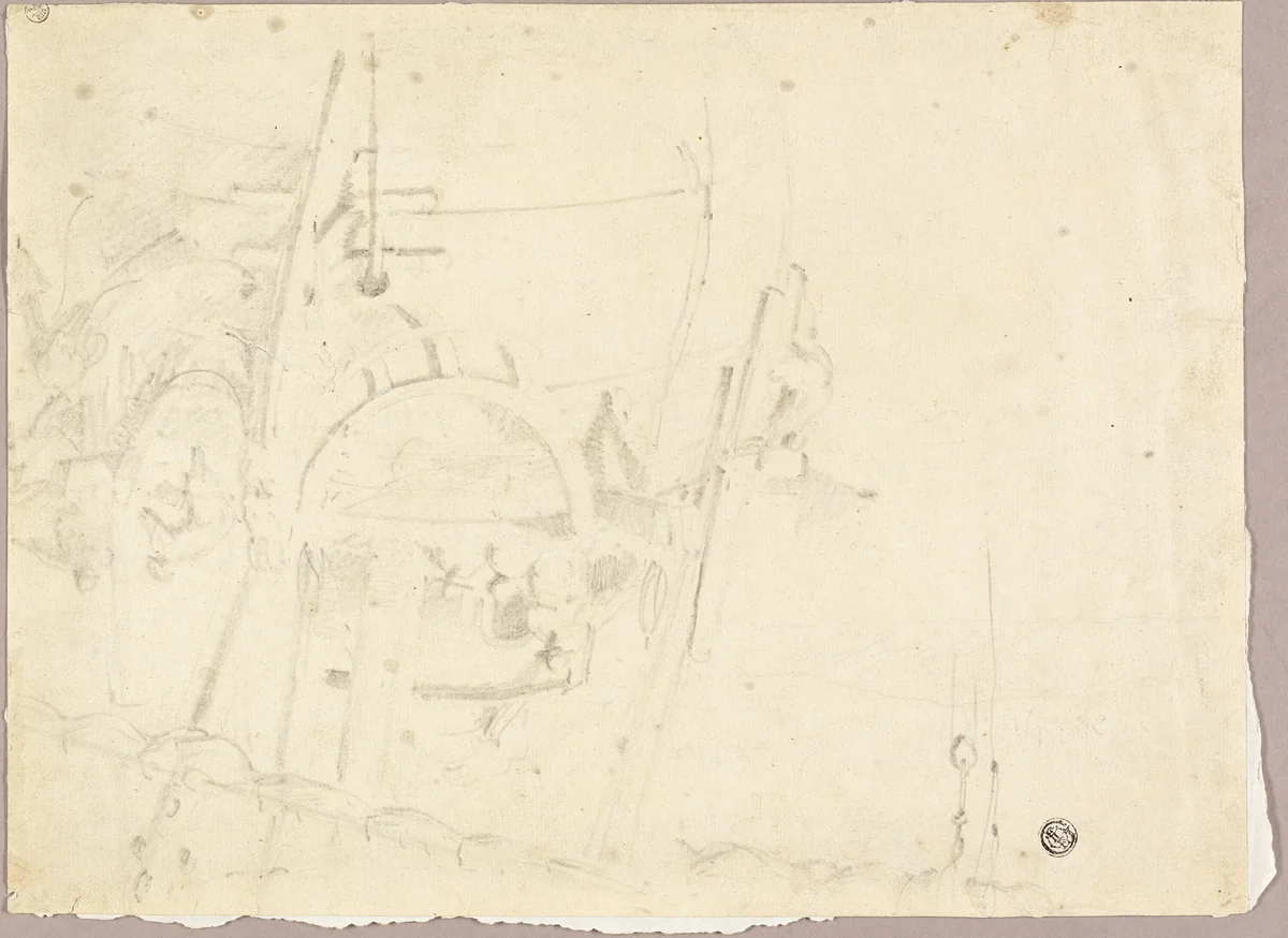 Ship with Sailors by Willem van de Velde, drawing, 1653-1707