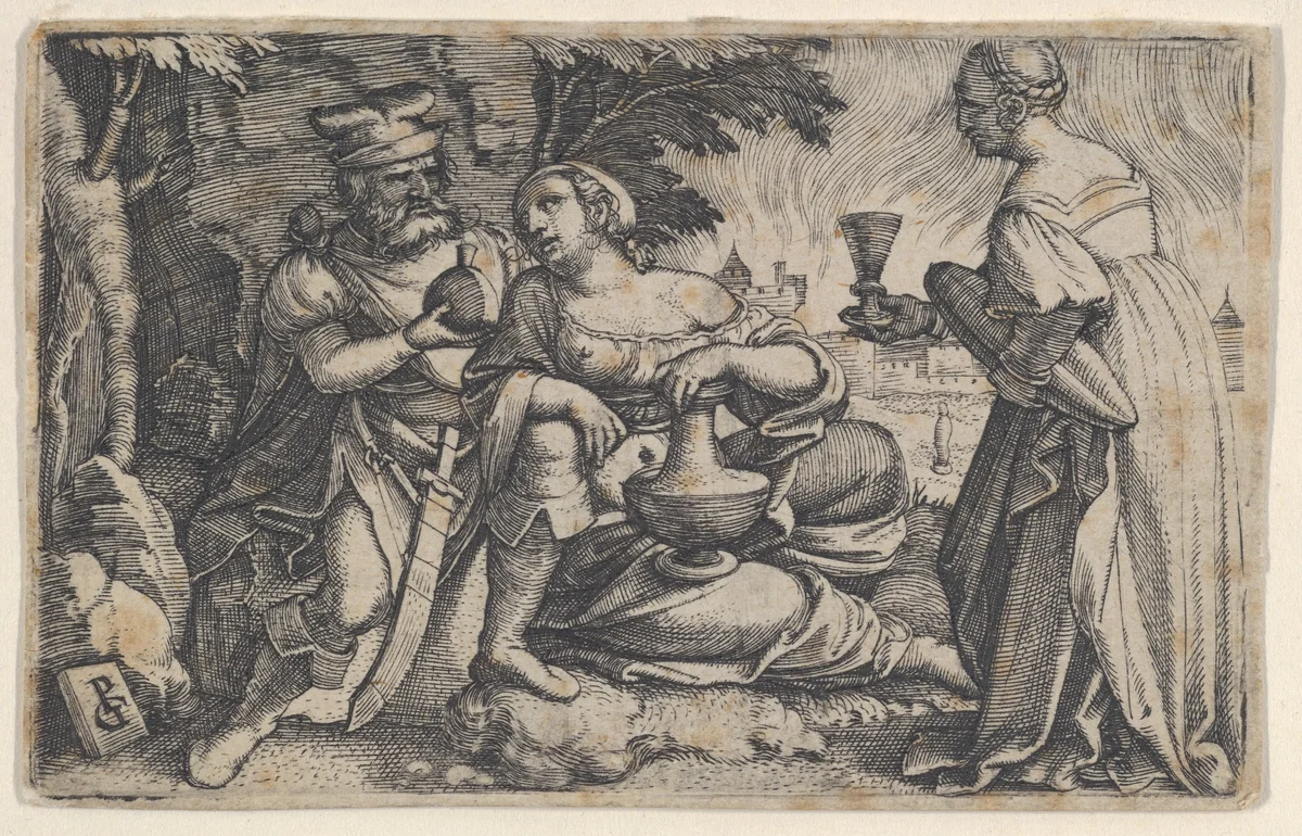 Lot and His Daughters by Georg Pencz, print, 1526-1536