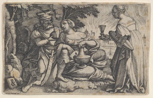 Lot and His Daughters by Georg Pencz, print, 1526-1536