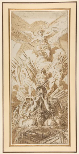 Corner of the Ambassador's Staircase at Versailles (recto); Sketches of Figures and Dolphins (verso) by Pierre Lélu, drawing, 1755-1810