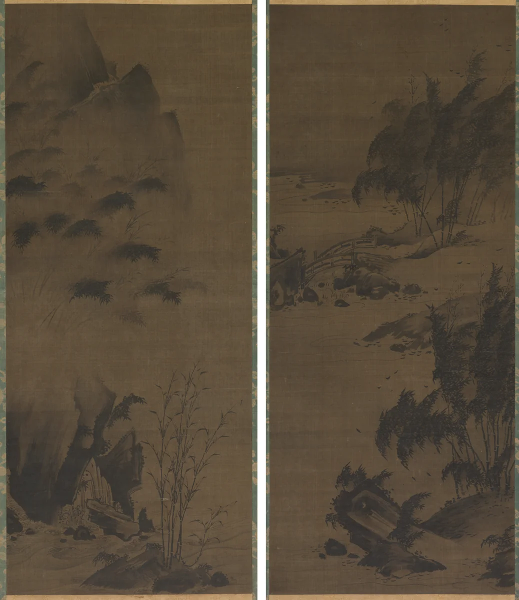 Bamboo in Rain; Bamboo in Wind by Genga, painting, 1500-1550