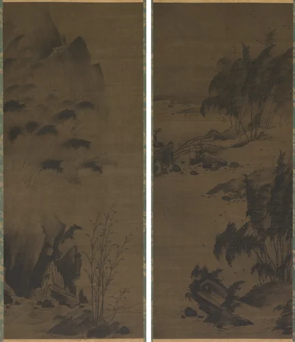 Bamboo in Rain; Bamboo in Wind by Genga, painting, 1500-1550