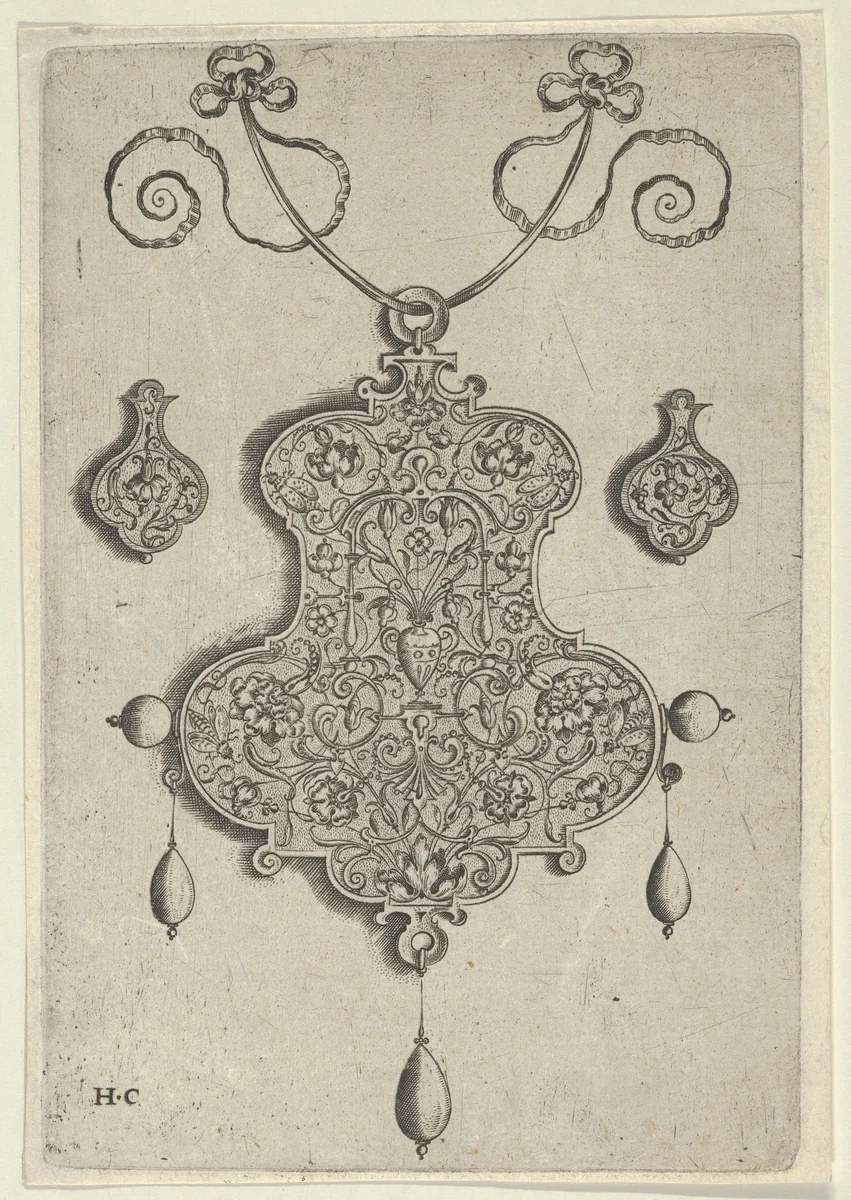 Design for the Verso of a Pendant with a Vase at Center by Jan Collaert, print, 1530-1573