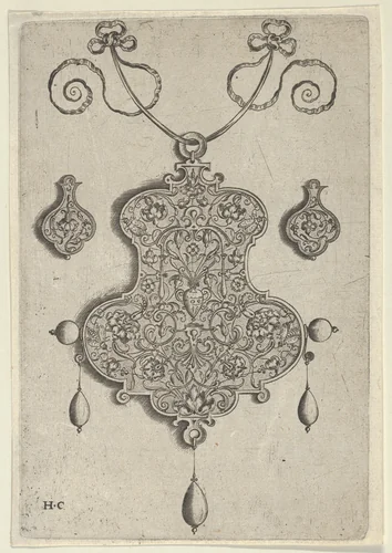 Design for the Verso of a Pendant with a Vase at Center by Jan Collaert, print, 1530-1573