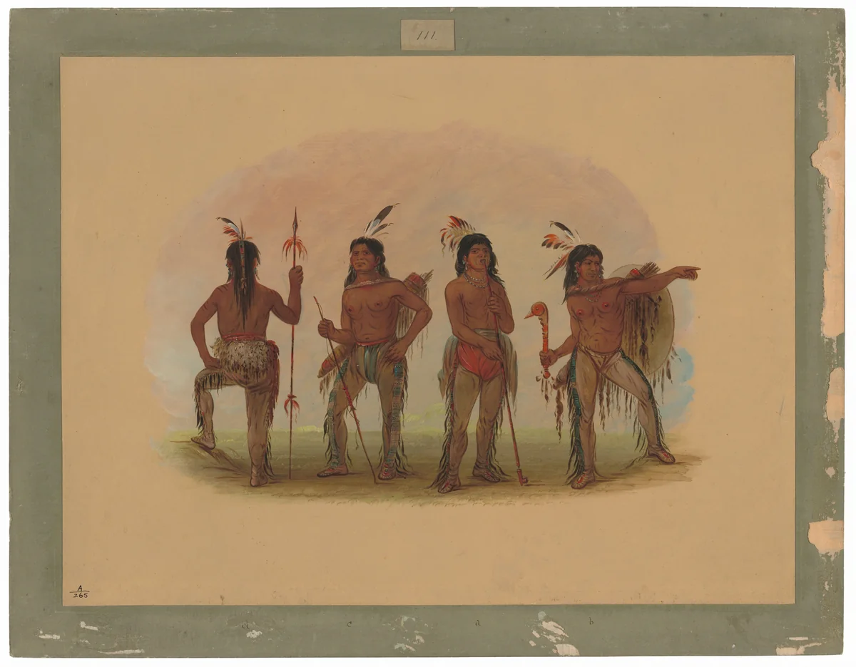 Four Navaho Warriors by George Catlin, painting, 1861-1869