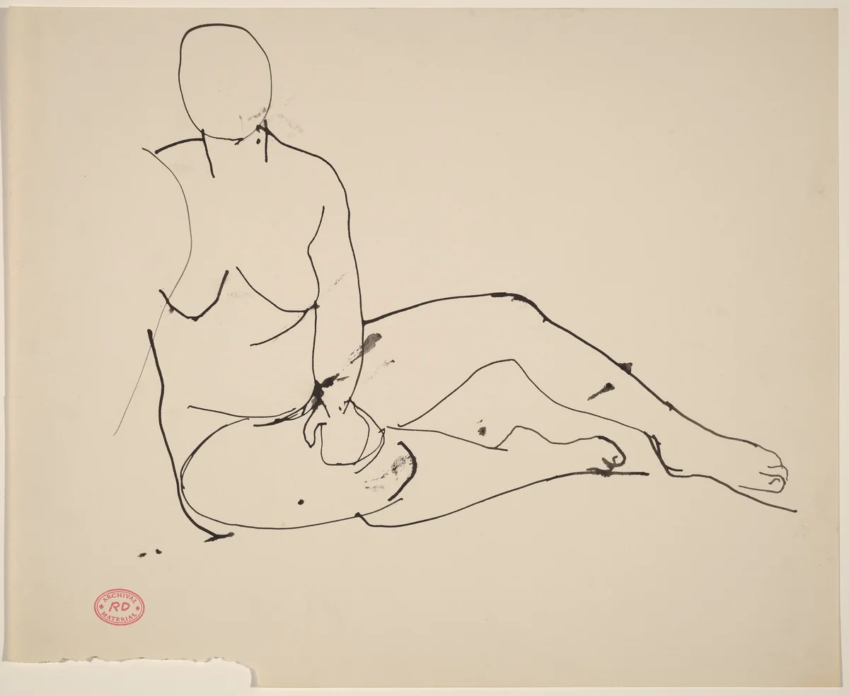 Untitled [seated female nude with hand on knee] by Richard Diebenkorn, drawing, 1955-1967