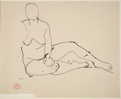 Untitled [seated female nude with hand on knee] by Richard Diebenkorn, drawing, 1955-1967