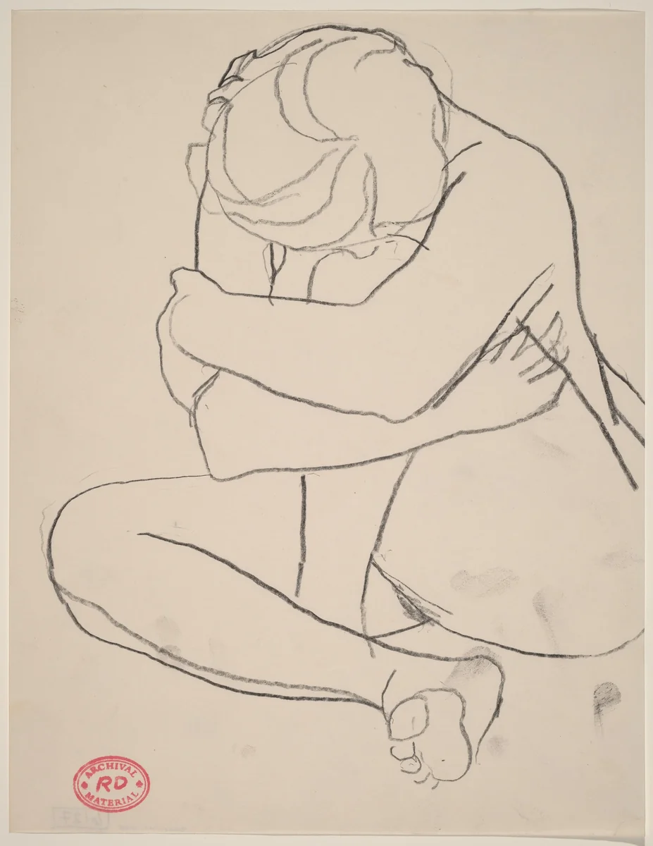 Untitled [nude seated on floor and holding her leg] by Richard Diebenkorn, drawing, 1955-1967