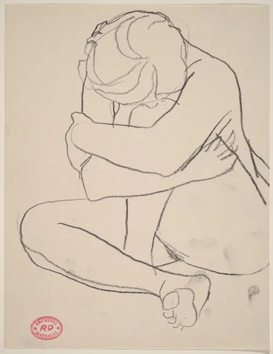 Untitled [nude seated on floor and holding her leg] by Richard Diebenkorn, drawing, 1955-1967
