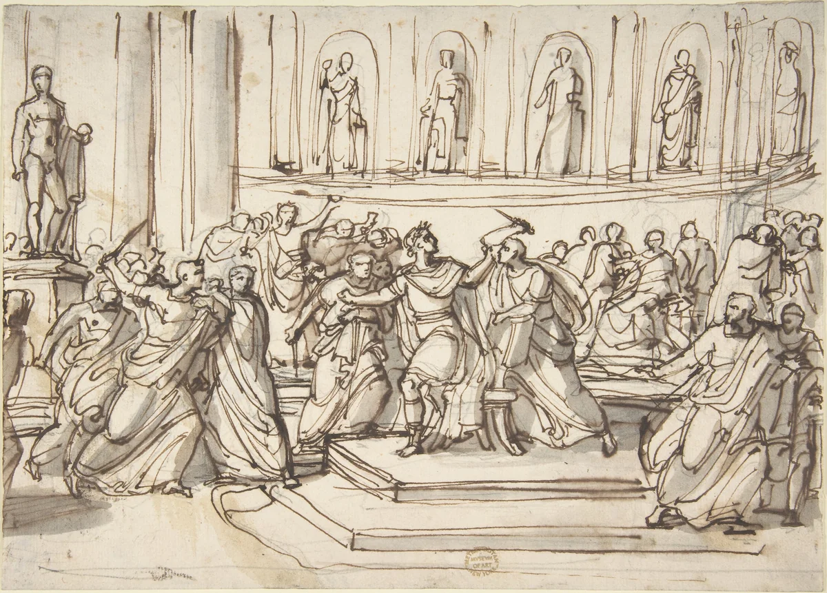 Assassination of Julius Caesar by Vincenzo Camuccini, drawing, 1793-1796