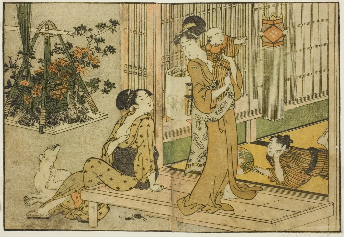 Bon Festival Lanterns and Plant Seller, from the illustrated book "Picture Book: Flowers of the Four Seasons (Ehon shiki no hana)," vol. 2 by Kitagawa Utamaro (喜多川歌麿), print, 1801