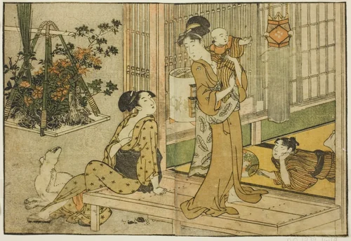 Bon Festival Lanterns and Plant Seller, from the illustrated book "Picture Book: Flowers of the Four Seasons (Ehon shiki no hana)," vol. 2 by Kitagawa Utamaro (喜多川歌麿), print, 1801