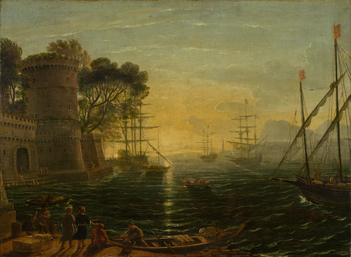 Harbor at Sunset by Anonymous Artist; Claude Lorrain, painting, 1650-1699
