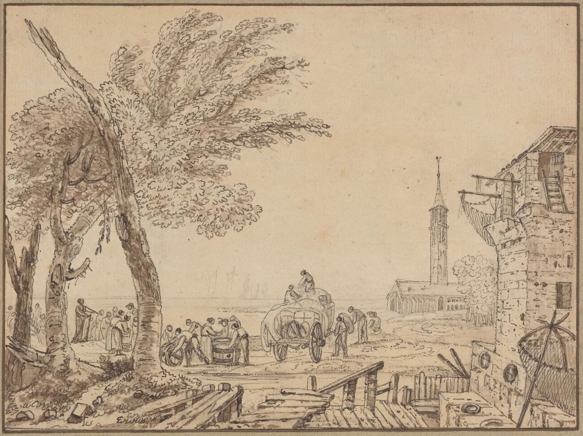 View of a Port by European, drawing, 1700-1799