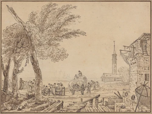 View of a Port by European, drawing, 1700-1799